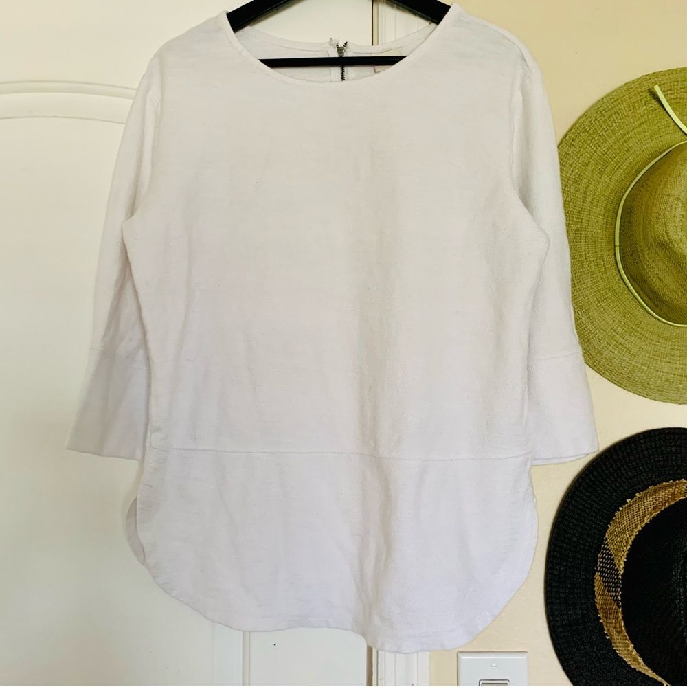 MERONA White 3/4 Sleeve Cotton Waffle Knit Blouse w/Back Zipper Detail | Size L